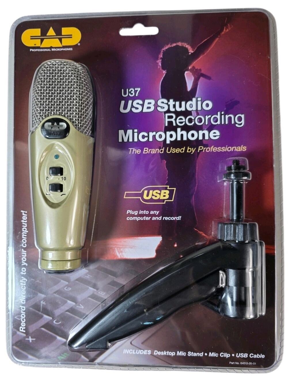CAD Audio U37 USB Studio Recording Microphone W/ Desktop Mic Stand, Clip USB Cbl